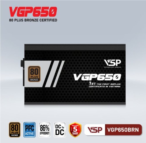 BỘ NGUỒN VSP VGP650BRN - 80 PLUS BRONZE - 650W (Công suất thực)