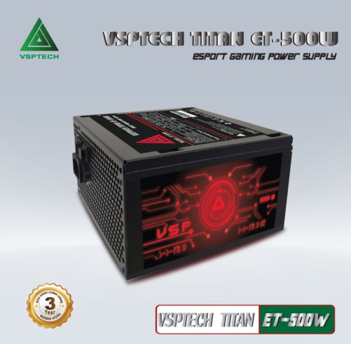 Nguồn máy tính VSP TITAN ET-500W CÓ LED Hông 500W công suất thực