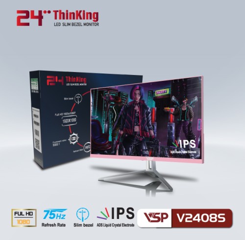 Màn hình 24 inch VSP V2408S tràn viền Hồng (Full-HD, IPS, 75HZ)