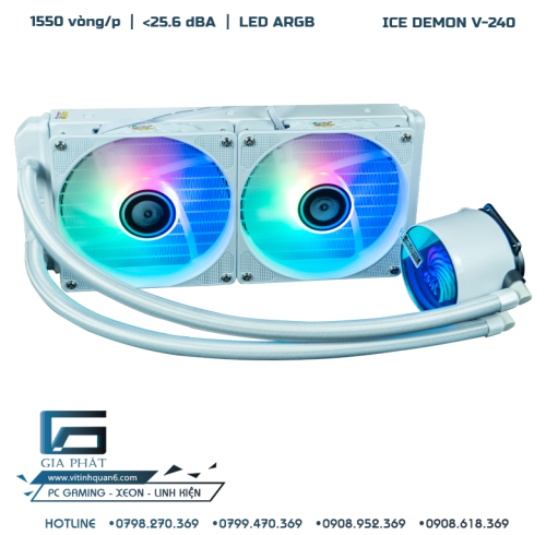 Tản nhiệt nước AIO Ice Demon V-240 Trắng 2 Fan led RGB (LGA 115x, 1200, 1700, 2011, AM4)