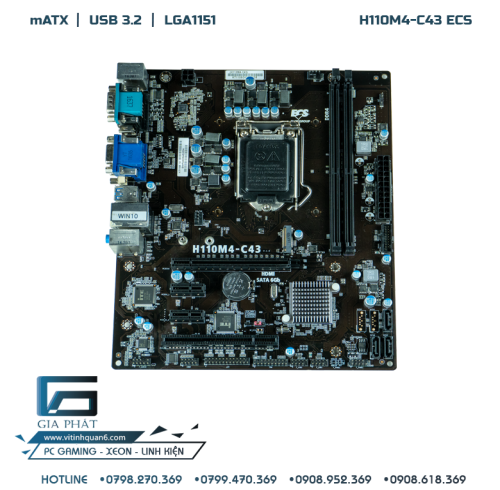 Mainboard ECS H110 H110M4 C43 (2 Khe RAM, HDMI, VGA, DVI, Cổng COM)