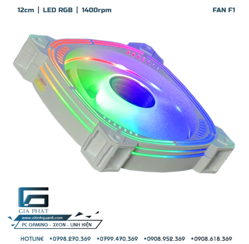 Fan case PC F1 LED RGB Trắng (12cm) Nguồn trực tiếp - Molex 4 Pin