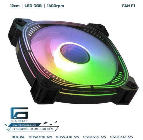 Fan case PC F1 LED RGB Đen (12cm) Nguồn trực tiếp - Molex 4 Pin