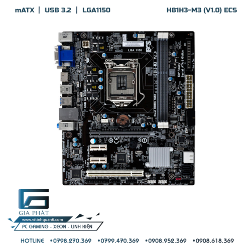 Mainboard ECS H81H3-M3(V1.0) White box (2 Khe RAM, HDMI, VGA, DVI) socket 1150