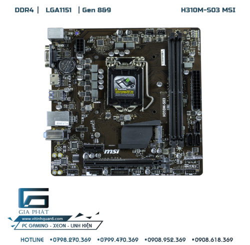 Mainboard H310M-S03 MSI - Gen 8&9 - DDR4 - LGA1151 (Renew Full Box)