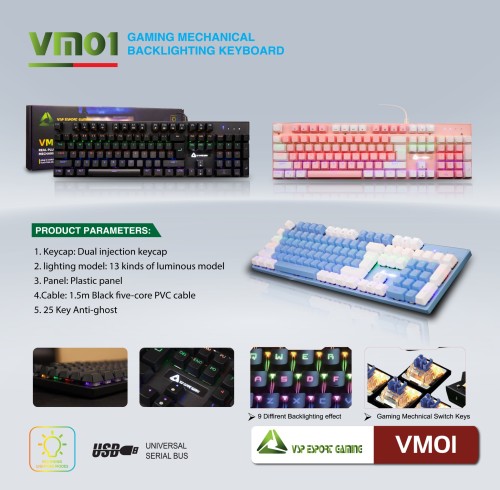 Bàn phím cơ VSP eSport Gaming VM01 (104 PHÍM, ĐEN)