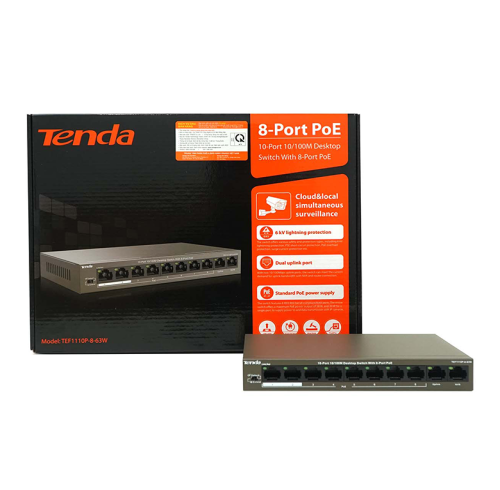 Switch mạng Tenda TEF1110P 10 cổng | 63W | 8 cổng PoE | 10/100Mbps