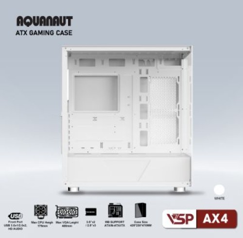 Case Gaming Aquanaut AX4 2 mặt kính - Trắng