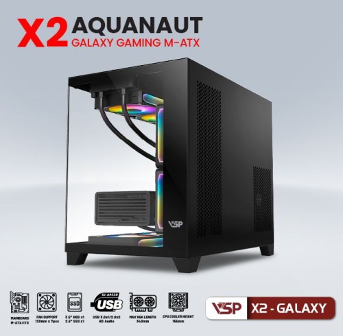 Case máy tính VSP X2 Galaxy GAMING (M-ATX, ĐEN)