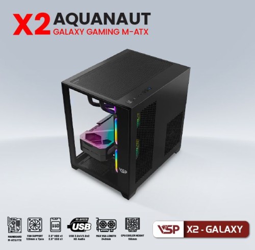 Case máy tính VSP X2 Galaxy GAMING (M-ATX, ĐEN)