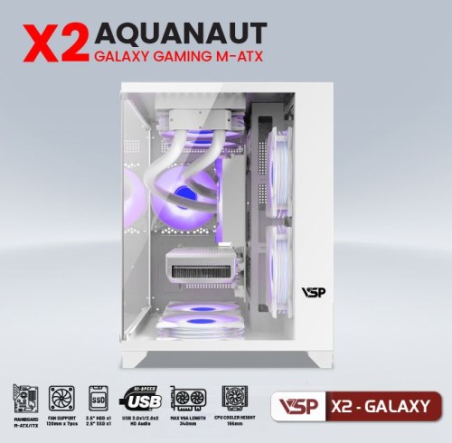Case máy tính VSP X2 Galaxy GAMING (M-ATX, TRẮNG)