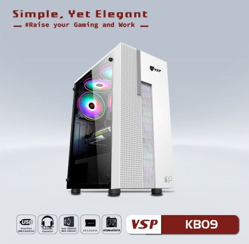 Vỏ case máy tính VSP KB09 Trắng (ATX/M-ATX/ITX)