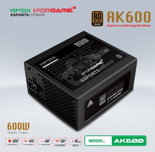 Bộ nguồn máy tính VSPTECH - iForgame AK600 80PLUS BRONZE (600W Công suất thực)
