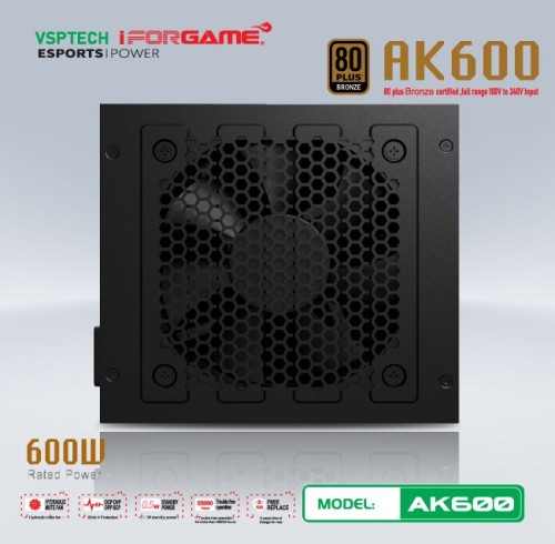 Bộ nguồn máy tính VSPTECH - iForgame AK600 80PLUS BRONZE (600W Công suất thực)