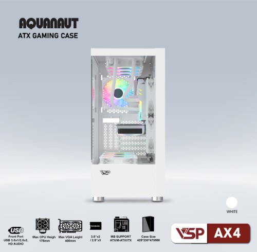 Case Gaming Aquanaut AX4 2 mặt kính - Trắng