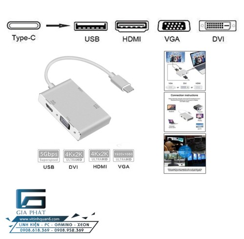 Cáp Type-C ra HDMI/VGA/DVI/USB 3.0