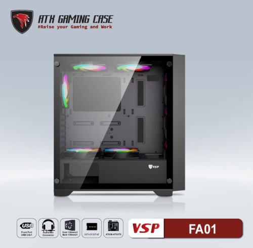 Case máy tính gaming VSP FA01 đen - Hàng chính hãng