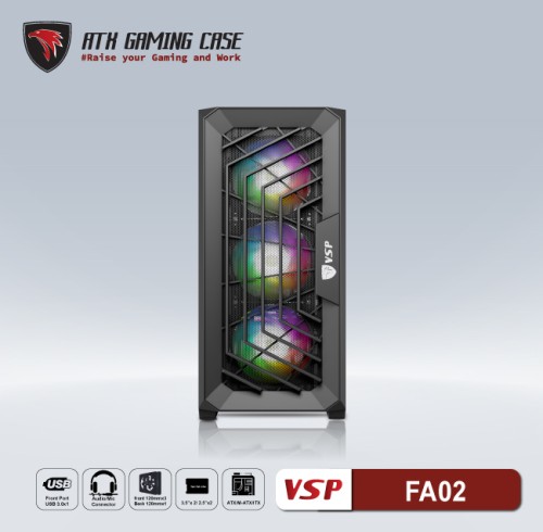Case máy tính gaming VSP FA02 Đen - Hàng chính hãng