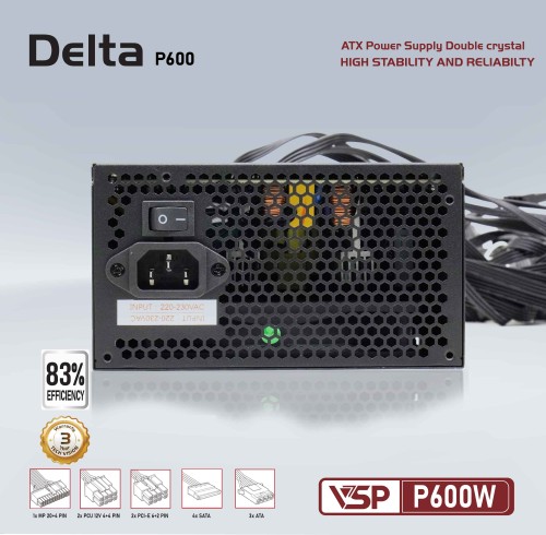 Bộ nguồn máy tính VSP DELTA P600W (600W) - Hàng chính hãng
