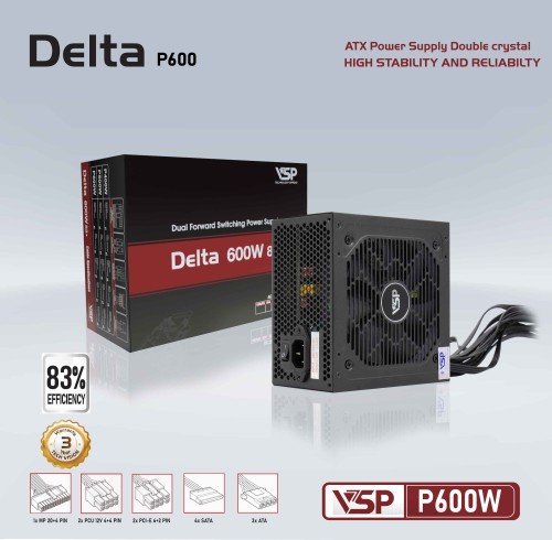 Bộ nguồn máy tính VSP DELTA P600W (600W) - Hàng chính hãng