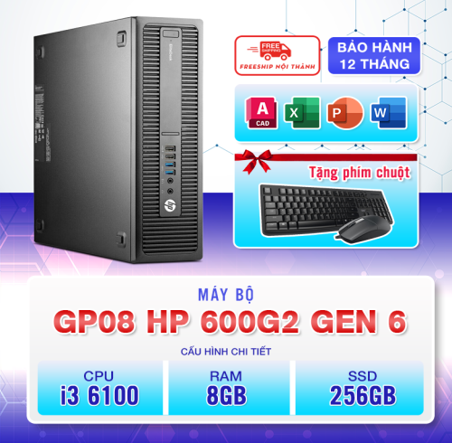 Máy Bộ GP08 - HP Prodesk 600G2 SFF - i3 6100 - RAM 8GB - 256GB - Win 10 - Renew Full Box