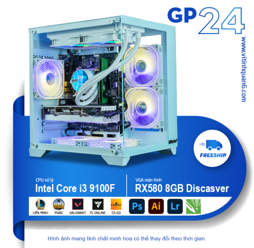 PC gaming Hồ cá GP24 H310 - i3 9100F - RX580 Discasver (Có nâng cấp i3, i5, i7)