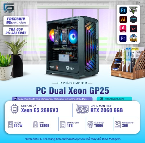 PC - GP25 - PC 2 CPU 2696V3 chuyên render, thiết kế đồ họa