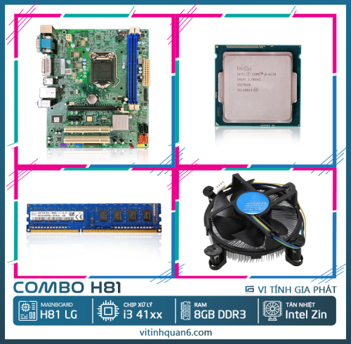 Combo linh kiện Mainboard H81 LG - i3 41xx - RAM 8GB - FAN zin