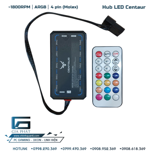 HUB đồng bộ led 6 pin chuyên dụng cho Fan ARGB có remote Centaur (10 CỔNG CHO FAN)