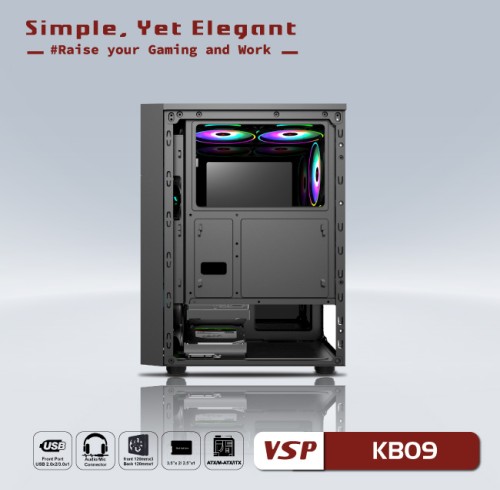 Vỏ case máy tính VSP KB09 Black (ATX/M-ATX/ITX)