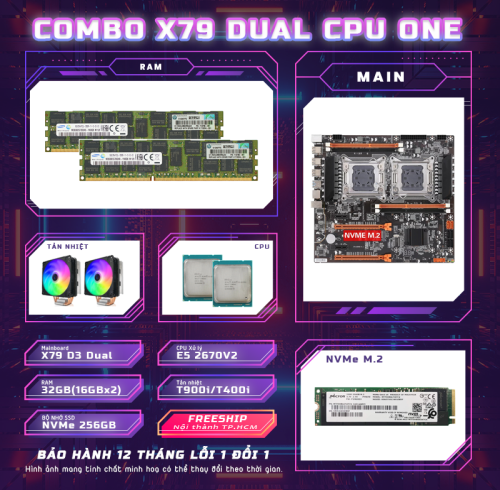 COMBO X79 1 CPU - T400i - E5 2670V2 - 32GB 1600 RAM - 256GB NVMe