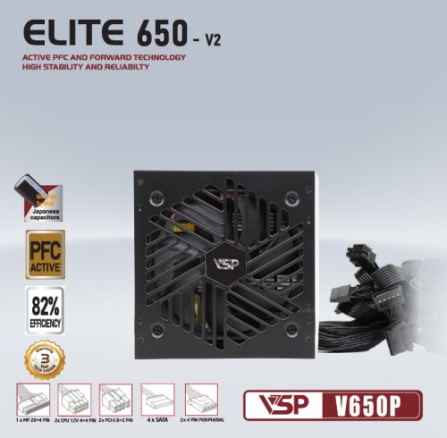 Bộ nguồn máy tính VSP ELITE V650P-V2 (600W) - Hàng chính hãng