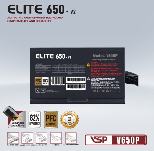 Bộ nguồn máy tính VSP ELITE V650P-V2 (600W) - Hàng chính hãng