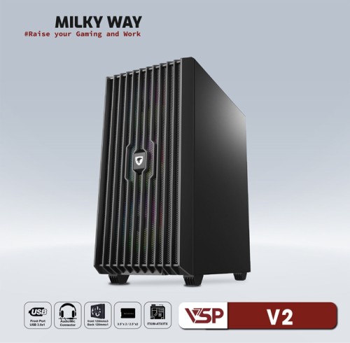 Case máy tính gaming VSP V2 BLACK GAMING Mid Tower (ATX)