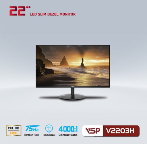 Màn hình 22 inch VSP V2203H tràn viền Đen (Full-HD, VA, 75HZ)