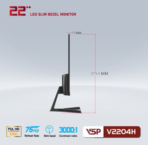 Màn hình VSP 22 inch V2204H ĐEN (Full-HD, VA, 75Hz) - Hàng chính hãng
