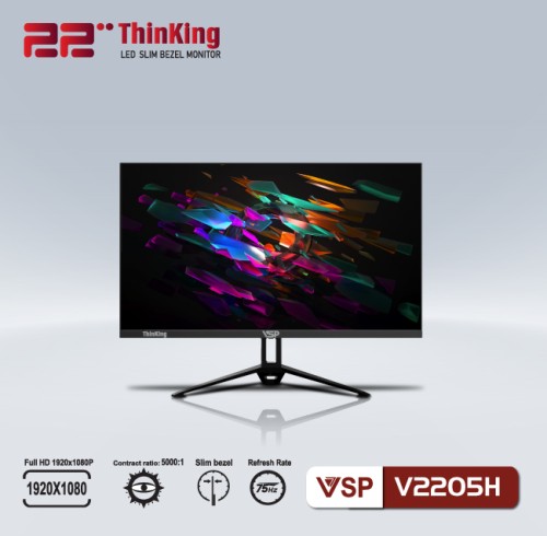 Màn hình phẳng 22 inch LED tràn viền Slim Bezel Thinking VSP V2205H ĐEN (Full-HD, 75hz, VA)