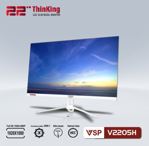 Màn hình phẳng 22 inch LED tràn viền Slim Bezel Thinking VSP V2205H TRẮNG (Full-HD, 75Hz, VA)