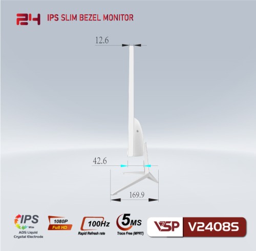 Màn hình phẳng 24 inch LED tràn viền VSP V2408S TRẮNG (Full-HD, IPS, 100Hz)