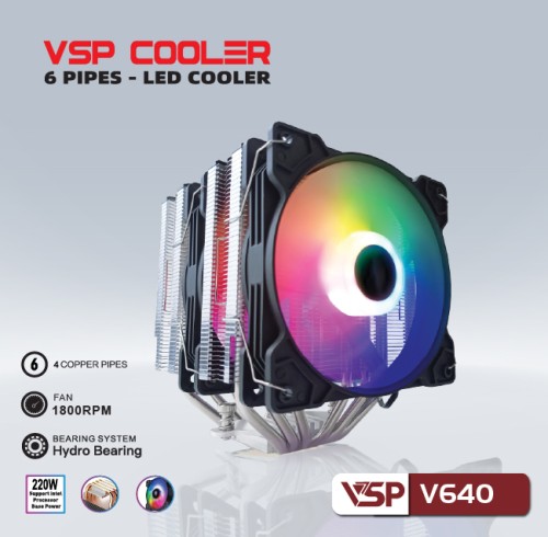 Tản nhiệt CPU VSP COOLER V640 6 ống đồng 2 fan (LGA 115x/1200 / 1366/ 1700 AM2 / AM3 / AM4 / AM5)
