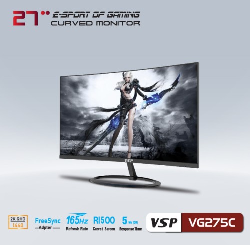 Màn hình LCD 27 inch VSP VG275C Gaming (2K, Cong, VA, 165Hz)
