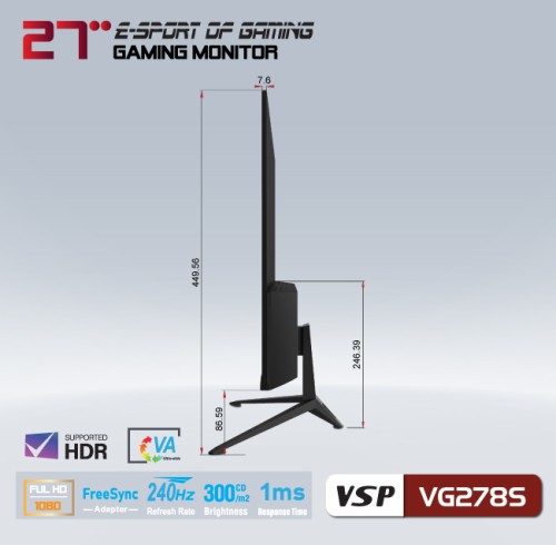 Màn hình gaming VSP 27 inch VG278S tràn viền (240Hz, Full-HD, VA)