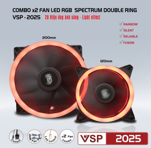 COMBO FAN CASE LED RGB SPECTRUM DOUBLE RING VSP 2025 (20cm + 12cm)