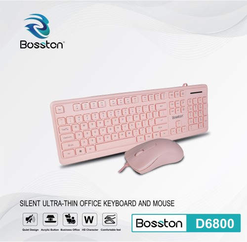 Combo bàn phím chuột văn phòng Bosston D6800 (hồng)